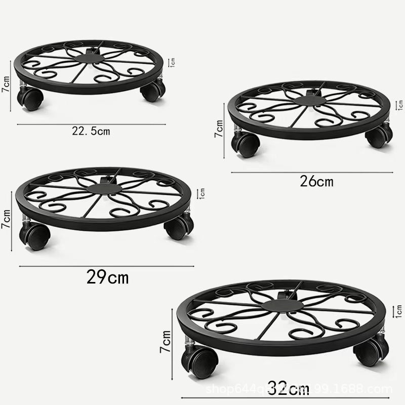 Metal movable flower pot tray wrought iron flower stand roller flower pot base universal wheel movable flower pot stand cross-border