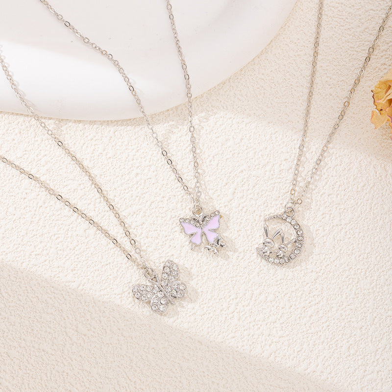 2024 new cross-border e-commerce jewelry: versatile diamond-studded butterfly pendant women's alloy rabbit necklace - wholesale