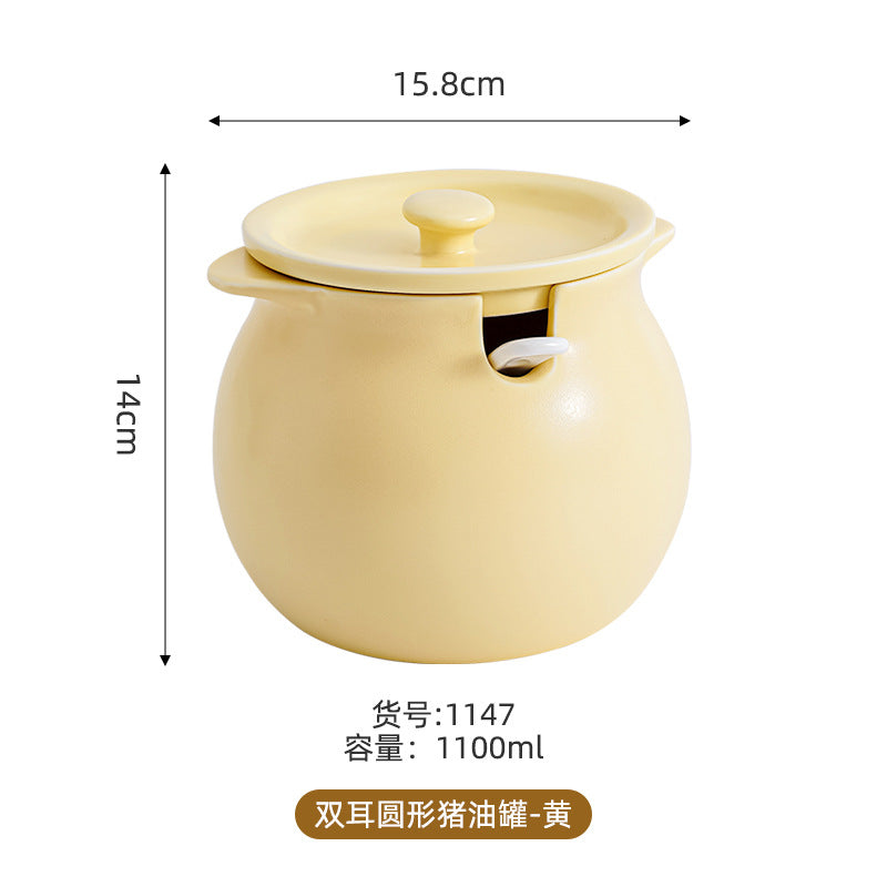 Accessible luxury lard filled ceramic kitchen seasoning storage jar multi-purpose seasoning jar with spoon for home chili jar wholesale