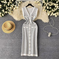 Elegant chanel-inspired striped dress - women's summer high-end fashion casual long knit vest dress