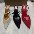 Za2025 summer new korean style red mesh beaded fashionable versatile high heel pointed toe closed-toe mule sandals