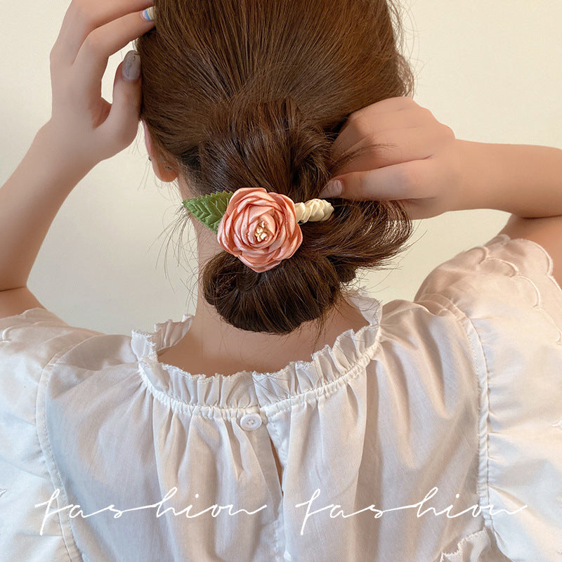 Beautiful camellia hair tie for girls, side braided hair accessories, low ponytail hair tie, leather headband