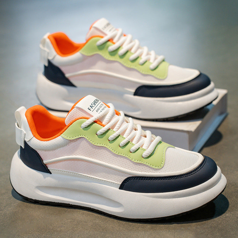 Men's 2025 new mesh breathable white sneakers - trendy, versatile low-top shoes with thick soles for height increase, comfortable casual shoes