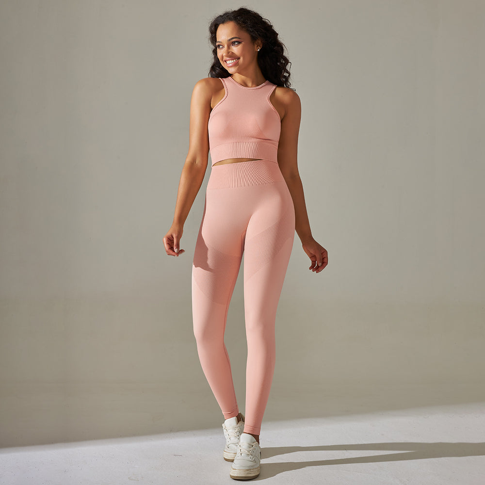 New arrival cross-border fashion seamless back cross double shoulder strap sports vest bra suit running fitness yoga pants