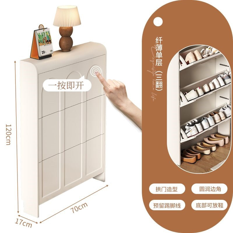 Cream style tipping shoe cabinet for home door entrance door entrance cabinet all-in-one space-saving ultra-thin multi-layer storage shoe rack
