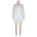 european and american women's sexy solid color see-through long sleeve shirt and shorts casual set