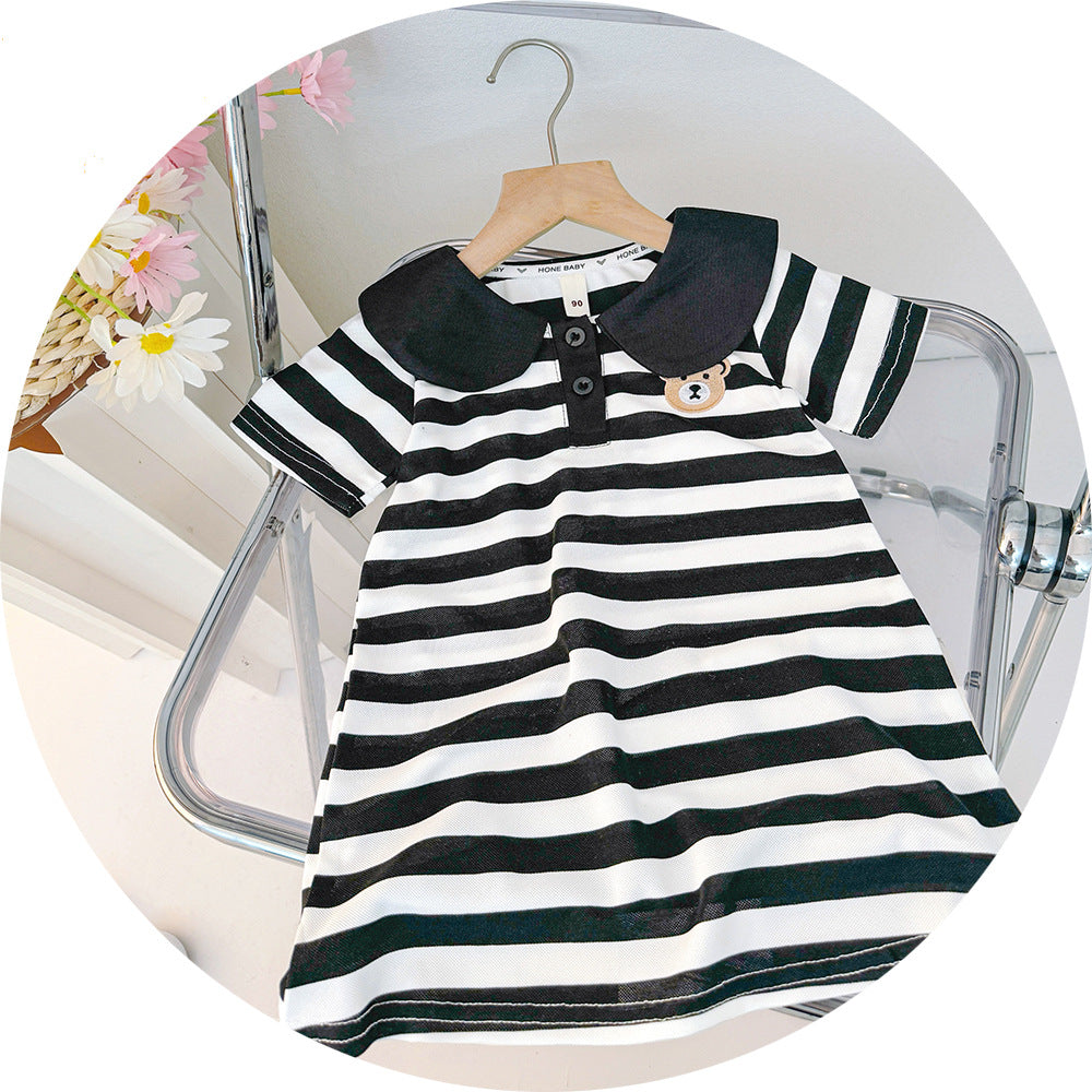 Girls' princess dress -  summer new arrival: stylish korean style, sweet and cute striped polo dress for babies