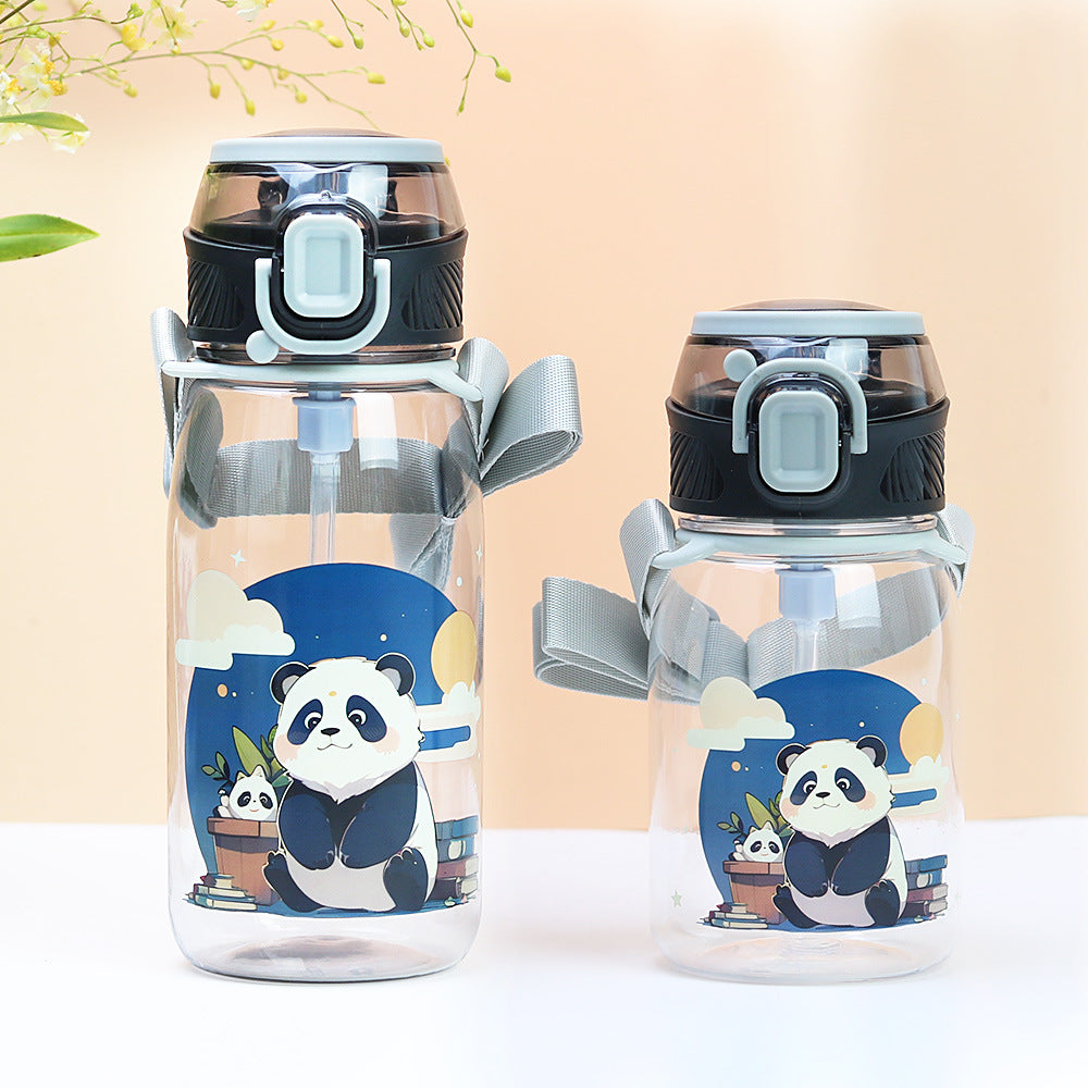 Factory personalized cute cartoon kids plastic cup duckbill straw cup portable strap cup cross-border water cup