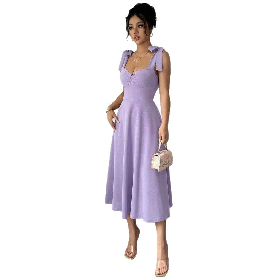 european and american cross-border chic french design vacation purple dress