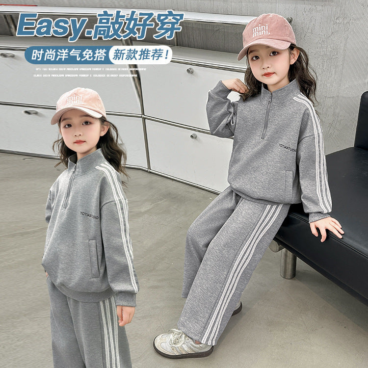 Kids' spring/autumn tracksuit set - stylish girls' sweatshirt and sweatpants -  new fashionable children's two-piece outfit