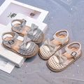 Vancahao girls' rhinestone bowknot woven hollow-out sandals -  summer new collection - closed-toe beach shoes for kids