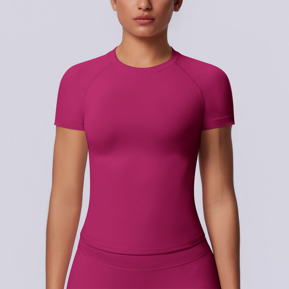 new arrival seamless tight short-sleeved t-shirt yoga wear high elastic sweat-absorbent hip-length short-sleeved running fitness tops for women