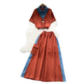 Salt style light mature two-piece set women's summer drawstring waist fake two-piece short-sleeved topshigh waist denim patchwork skirt