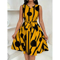 Shipped: european and american summer mid-length fashion new print sleeveless asymmetrical maxi dress