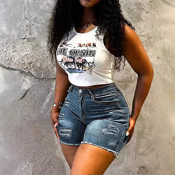 foreign Europe, America and   supply hole slim denim shorts women trend fashion wear