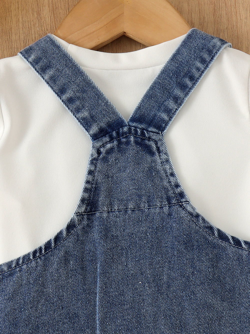 Kids clothing cross-border exclusive for european and american girls new arrival children's white t-shirt + blue suspender skirt
