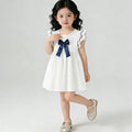 Girls' dress  new summer collection: stylish and chic princess dress for baby girls, featuring bow detail and flutter sleeves
