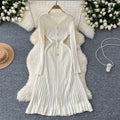 Fall and winter inner wear knittingdress female socialite elegantclassy sense v neck single breasted waist slimming looksweater long skirt