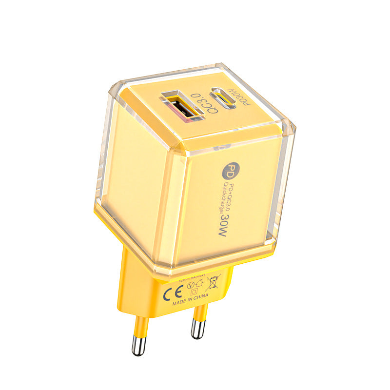 Big ice cube a+c macaron european, american and british mobile phone fast charging head qc3.0+pd20w dual-port cross-border supply