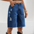 Fashion cross-border foreign trade  independent station denim ripped half-length pants  fashion raw edge tassel jeans