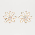 European and american retro irregular hollow flower diamond-studded earrings, statement design fashion gold volcanic lava line stud earrings
