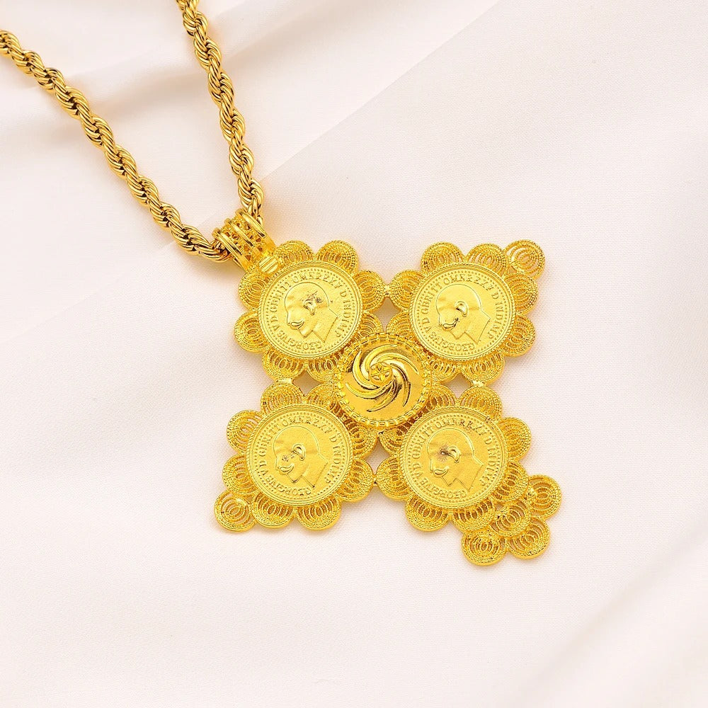 24k ethiopian big cross head pendant gold african eritrean traditional wedding