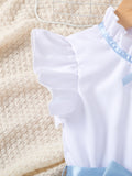 european and american style cross-border girls' flutter sleeve ruffle collar top with pleated wide-leg pants and belt (jumpsuit)