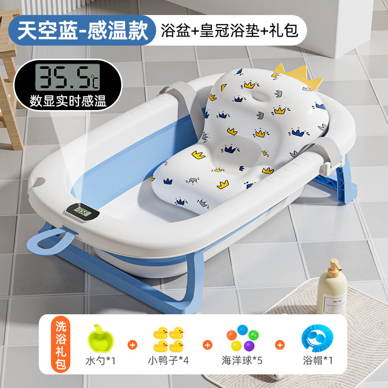 Large collapsible baby bathtub - portable baby bathtub for home use - infant and toddler bath seat - plastic newborn and children's bath supplies