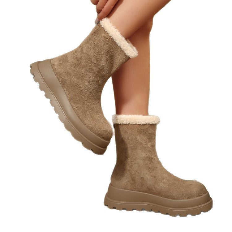 Women's winter new arrival: thick-soled lambswool snow boots - fleece-lined, extra thick, warm, height-increasing ankle boots, plus size plush cotton boots