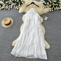 French sleeveless tiered a-line dress - women's summer design, high-waisted ruffle hem, rose red maxi dress