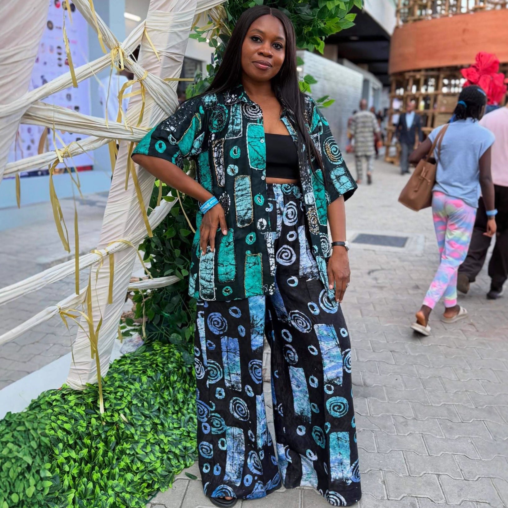 European and American large-size cardigan printed shirt elastic waist loose wide-leg pants women's new African women's fashion two-piece set