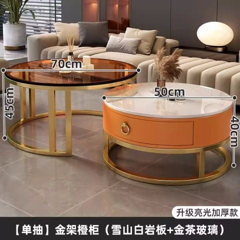 Rock slab coffee table accessible luxury modern casual round small apartment tea table living room for home tea table new arrival normcore marble