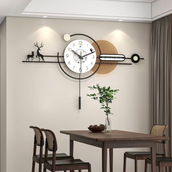 Wall clock, clock, living room home simple decoration, advanced sense, modern medieval style, wall clock next to dining table, no punching