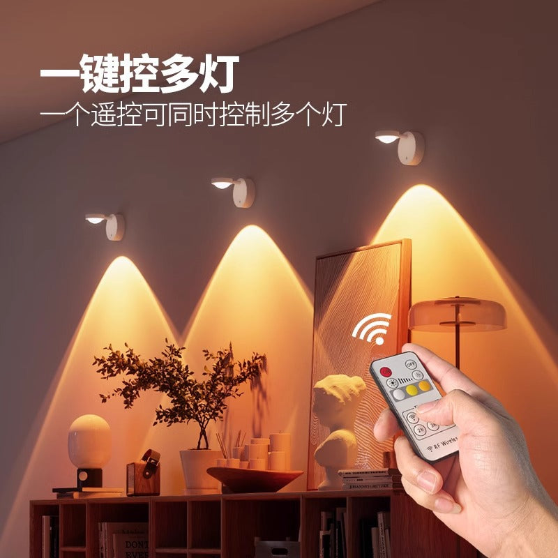 Rechargeable magnetic wall lamp night light - bedroom ambiance, bedside lamp with remote control, living room home installation sunset lamp