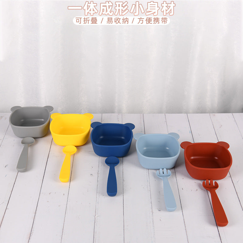Cross-border baby silicone plate, baby and child suction cup, integrated tableware, learning to eat training, thickened complementary food bowl