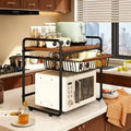 Vintage-style microwave oven shelf with pull-out basket, kitchen countertop organizer, rice cooker desktop storage rack