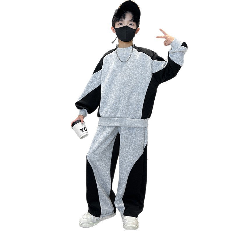 Boys' spring/autumn outfit set,  new collection, mid-to-large size, autumn boys' activewear, kids' color block sweatshirt, stylish