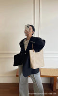 Tote bag 2024 new women's bag fashion woven large capacity minimalist cowhide shoulder handbag genuine leather bag
