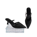 New pointed-toe mesh mules with mid-heel for women, 2026 summer collection, plus size available, stiletto heel, breathable sequin closed-toe slippers, ready to ship