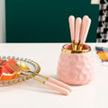 Pink gold jar + 3 forks and 3 spoons
