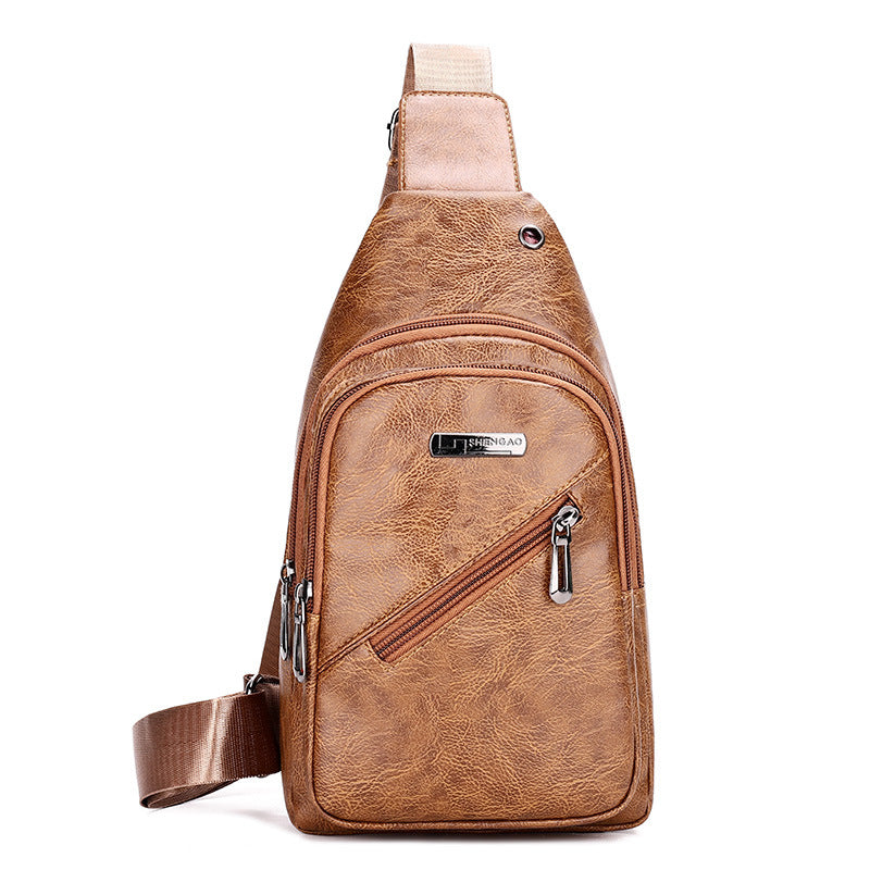 Cross-border delivery of large-capacity travel messenger bags, men's business PU leather breast bags, fashionable versatile shoulder bags wholesale