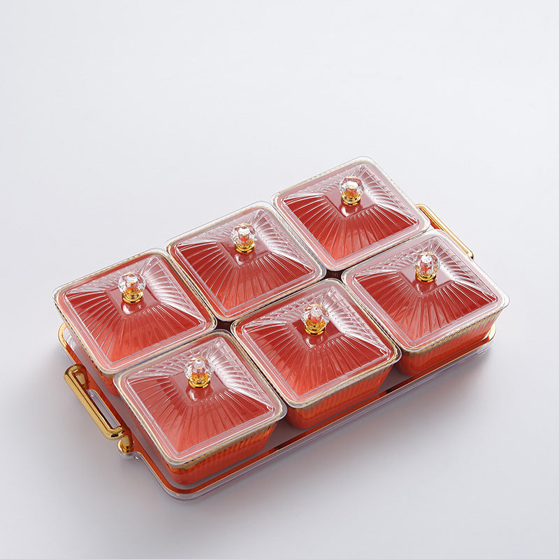 New arrival cream style dried fruit box for home ceramic divided dried fruit plate high-looking gold-rimmed snack plate living room candy plate