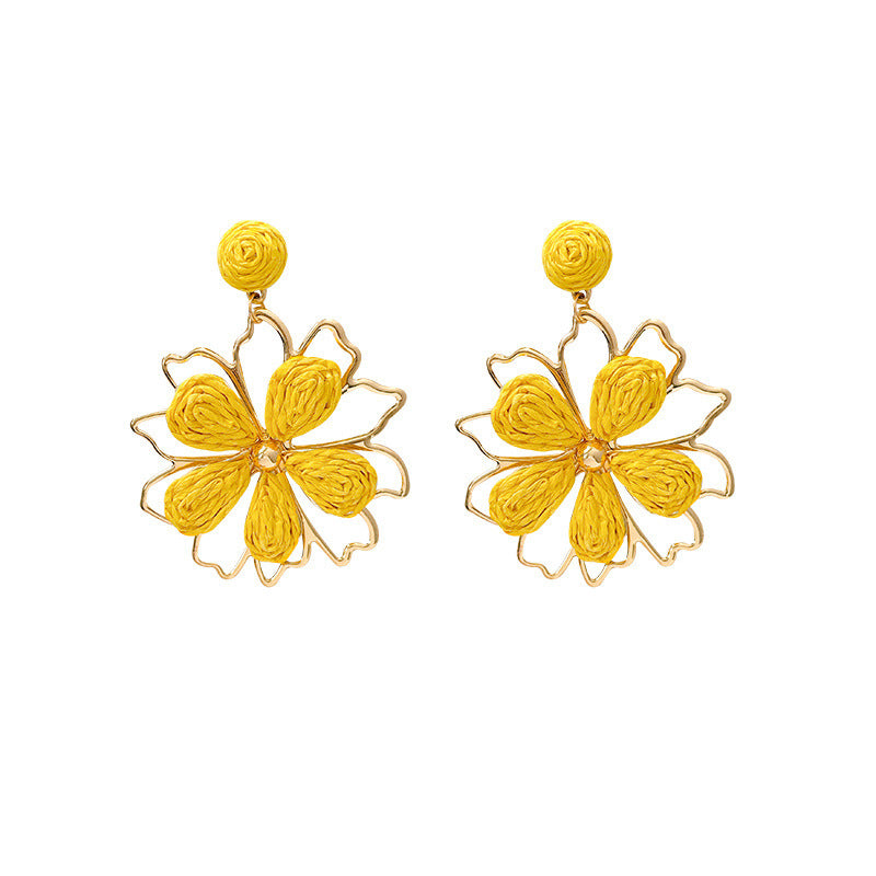 Straw sunflower vacation earrings for women 2026 new exaggerated beach accessories unique beautiful earrings wholesale