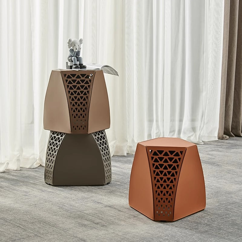 Accessible luxury saddle leather low stool sofa footrest door shoe changing stool designer creative cut outclassy dressing stool