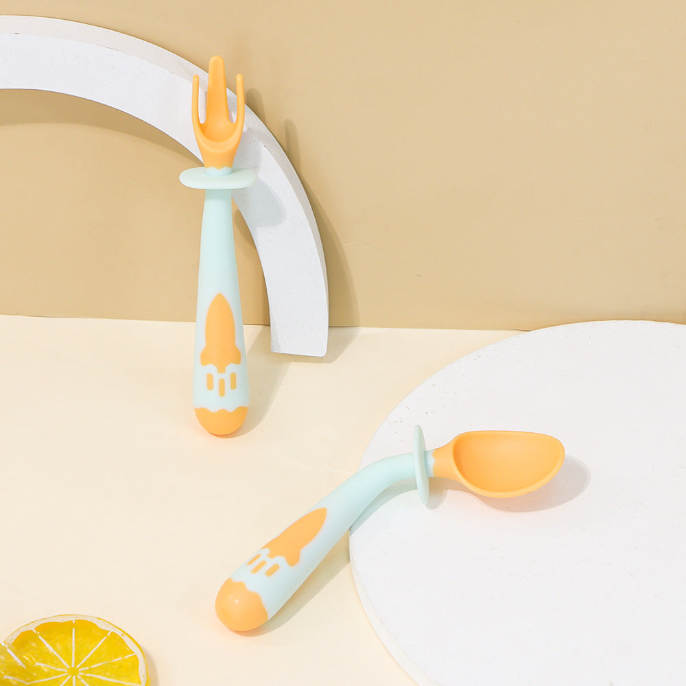 Kids feeding tableware baby spoon learning to eat curved fork spoon suit twisted food spoon maternal and infant products wholesale