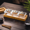 【with lid】3-compartment fruit platter, gold trim + wooden tray, thickened plastic