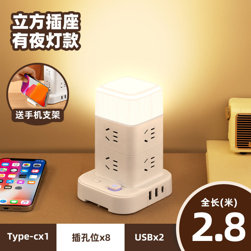Smart vertical power strip socket with usb mobile phone charging multi-port tower office for home creative power strip rubik's cube