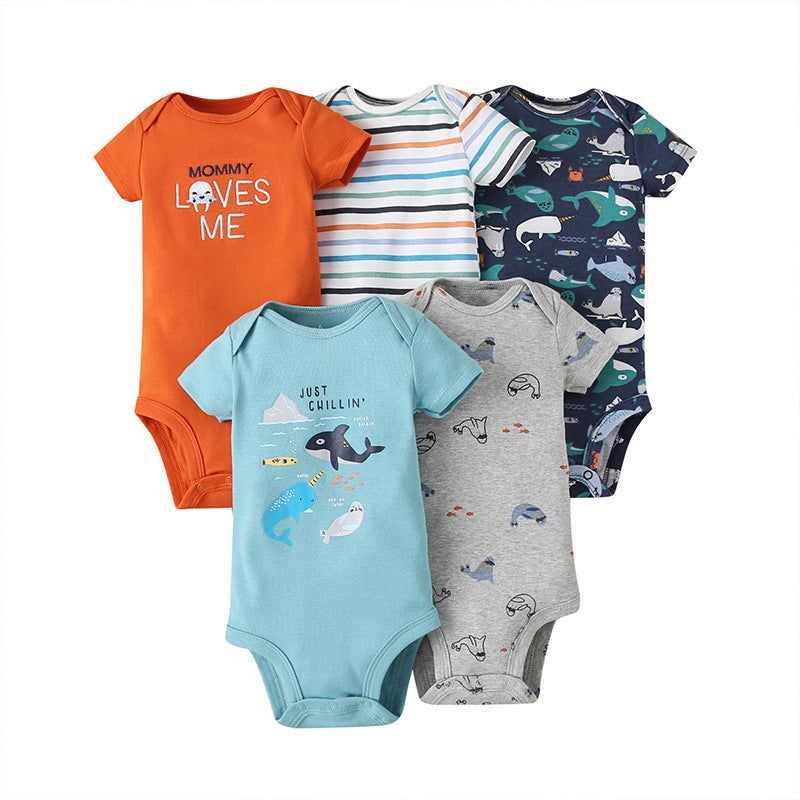 Dropshipping summer infant & toddler short-sleeve mixed color romper, triangle short-sleeve bodysuit, 5-piece set