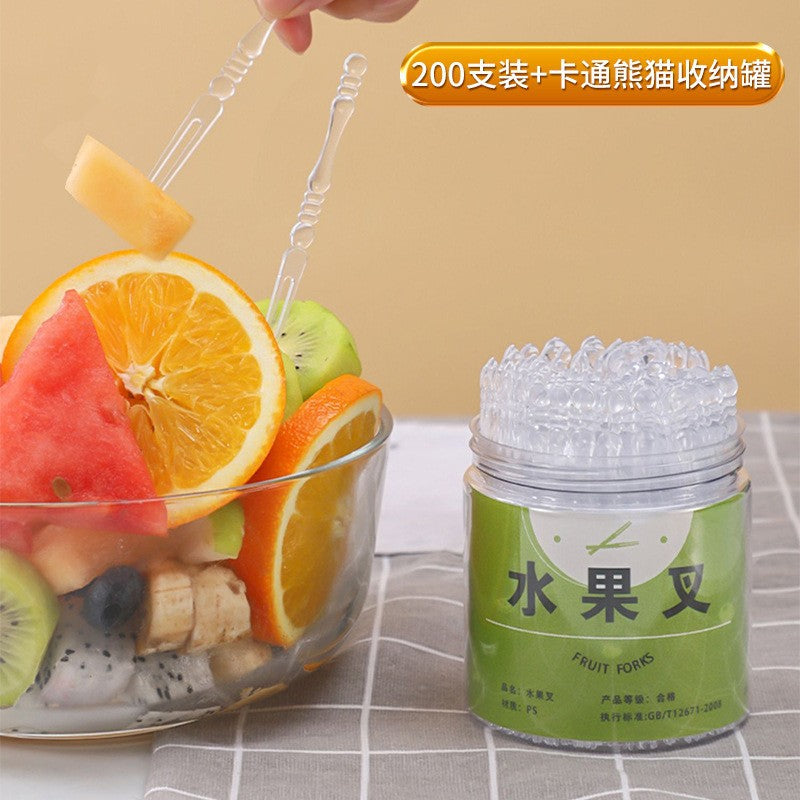 Disposable fruit fork canned storage box thickened and hardened household portable food grade transparent small fork for stall use
