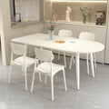 Modern minimalist light luxury table peninsula pure white rock slab dining table and chair set, home small apartment cream style dining table